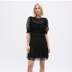 Gap Puff Sleeve Mesh Mini Dress